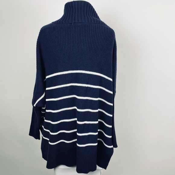 ATHLETA Peaceful Wrap Oversized Knit Open Cardigan Stripe Navy Blue - Size Small - Picture 5 of 9